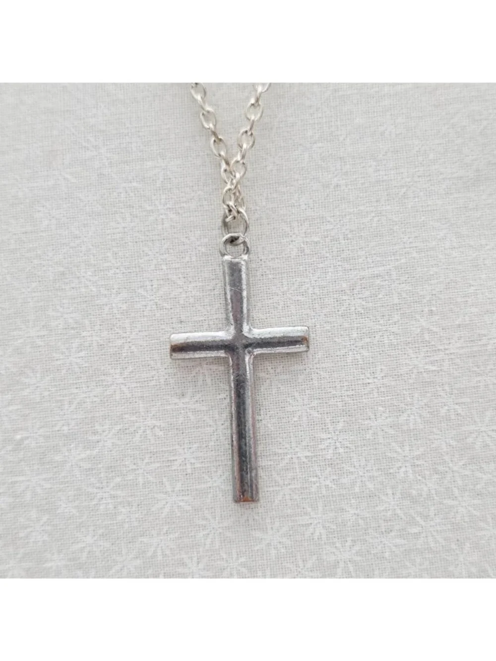 Silver Rhinestone Cross Pendant Necklace By Icing - Picture 6 of 7